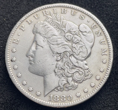 1880-O MORGAN SILVER DOLLAR, CIRCULATED, VF, CLEANED(I THINK), 90% SILVER, #0145