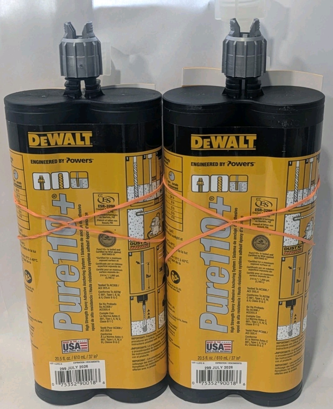 2 DEWALT Pure110+ Epoxy Adhesive Anchoring System 20.5 fl oz July 2026 Exp