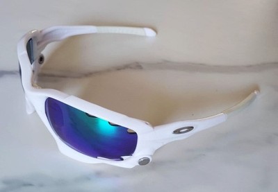 vintage Oakley Racing Jacket Sunglasses White Emerald Green