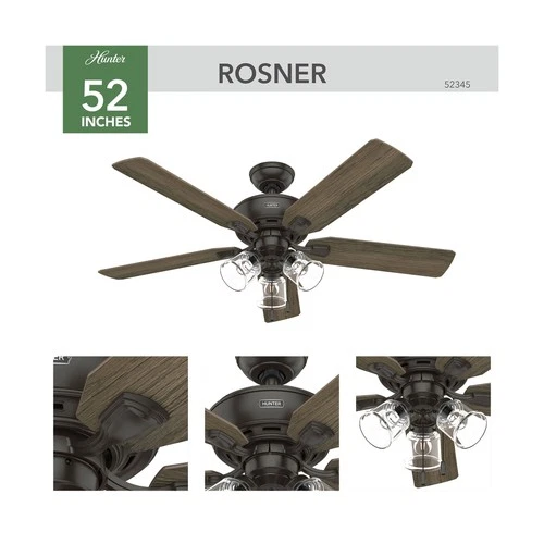 Hunter 52 inch Indoor Ceiling Fan with LED Lights and Pull Chain - Standard M... - Picture 2 of 12