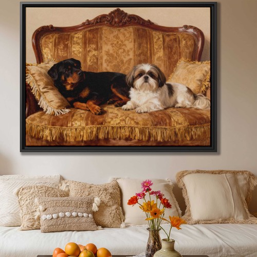 Rottweiler Hund Leinwandbild Ölgemälde Wohnzimmer Deko Hundeliebhaber Kunstwerk - Bild 1 von 7