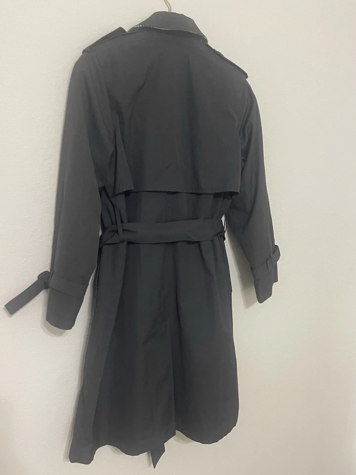 Dark Grey London Fog Women's Trench Coat VTG Size 4 Petite Lined Wool 90s - Image 3 of 4