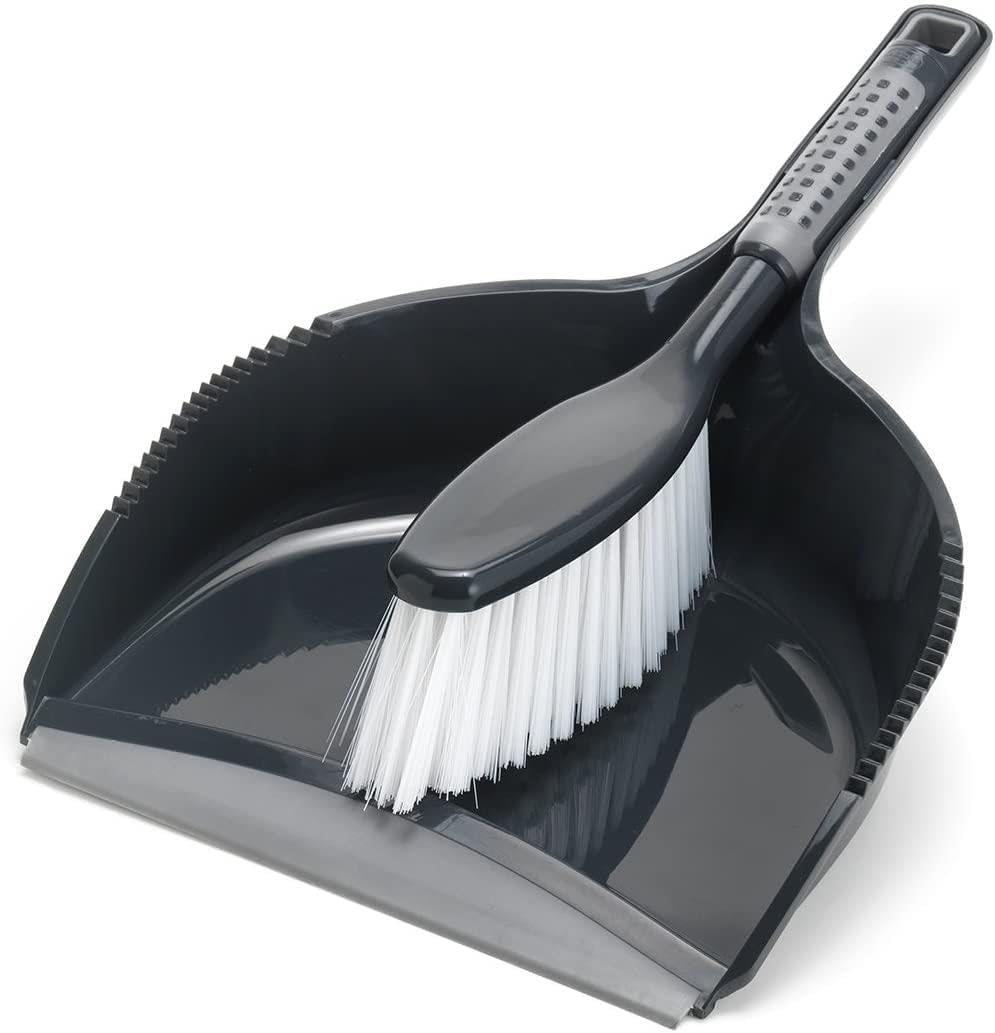 Addis Comfigrip Dustpan and Brush with Rubber Lip and Dirt-Trapping Bristles, Me