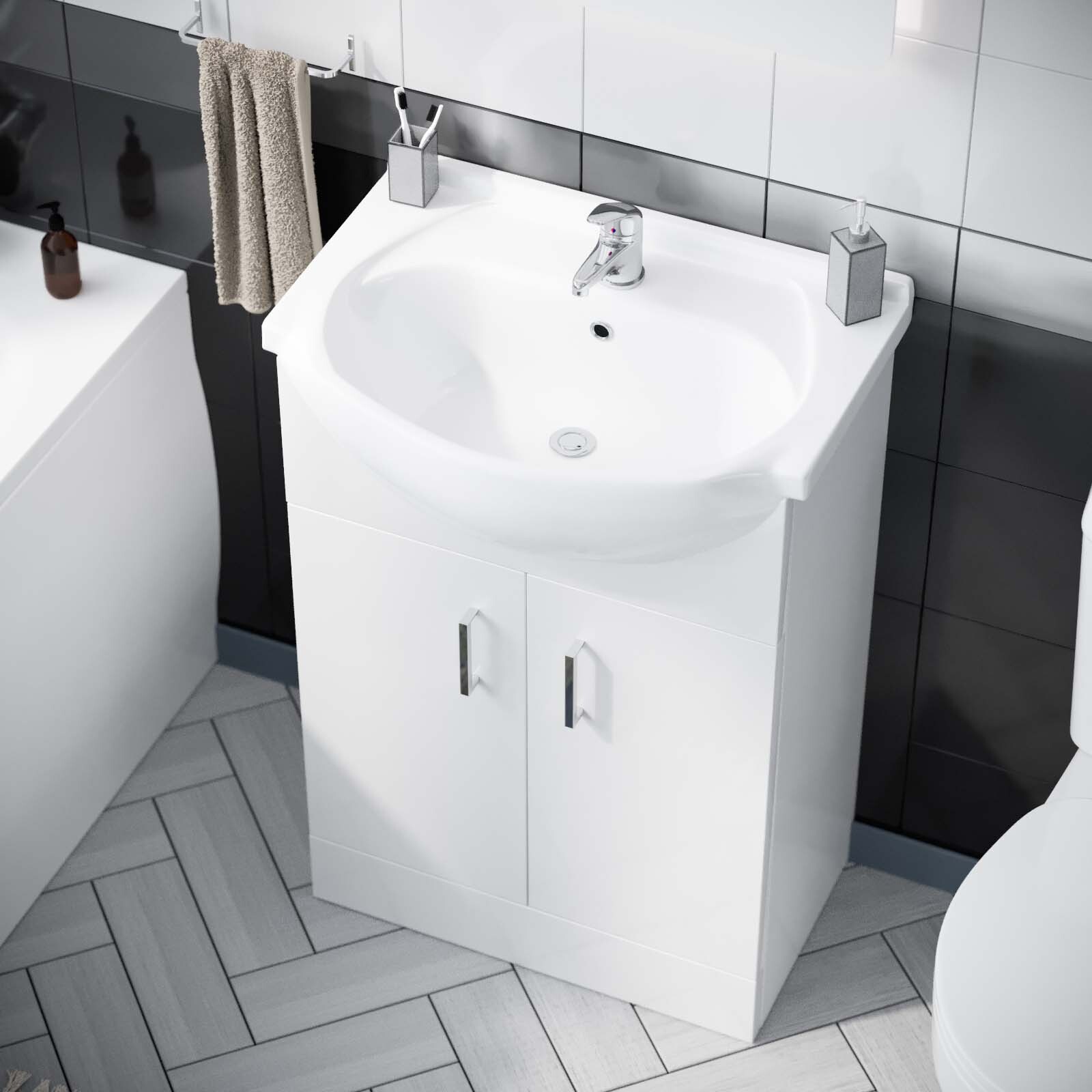 3Piece Gloss White Basin Vanity Close Coupled WC and Bath Tub Bathroom