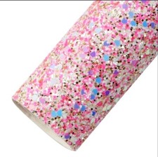 Hot pink confetti heart Chunky Glitter FAUX LEATHER ROLL 12" x 55" 1144863