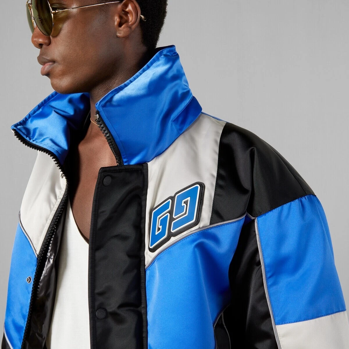 piumino imbottito nero blu bianco taglia 48 M Gucci nylon raso