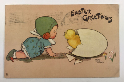 Tuck Easter Postcard 3717 A/S Mabel Lucie Attwell, Little Child & Hatching Chick