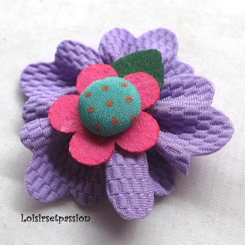 LOT de 2 - APPLIQUE FLEUR 3D, BLANC, Tissu gaufré, Bouton * 5 cm * Couture - F11 - Picture 6 of 7