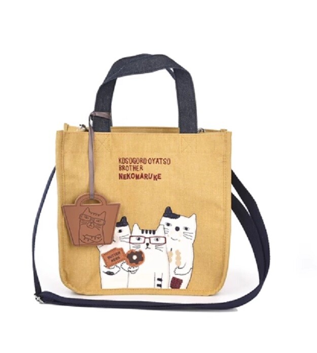 【新品】Kusuguru NEKOMARUKE 猫柄刺繍 ショルダーバッグ 1点 Japan Kusuguru Embroidered Neko Cat Canvas Messenger Shoulder bag