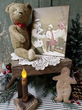 PRIMITIVE VICTORIAN VINTAGE DECO REAL PHOTO STYLE CHRISTMAS SNOWMAN GIRL SIGN