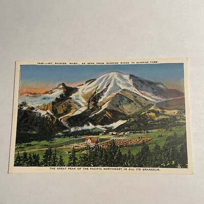 WASHINGTON STATE POSTCARD Mt. Rainier As Seen From Sunrise Ridge Sunrise Park