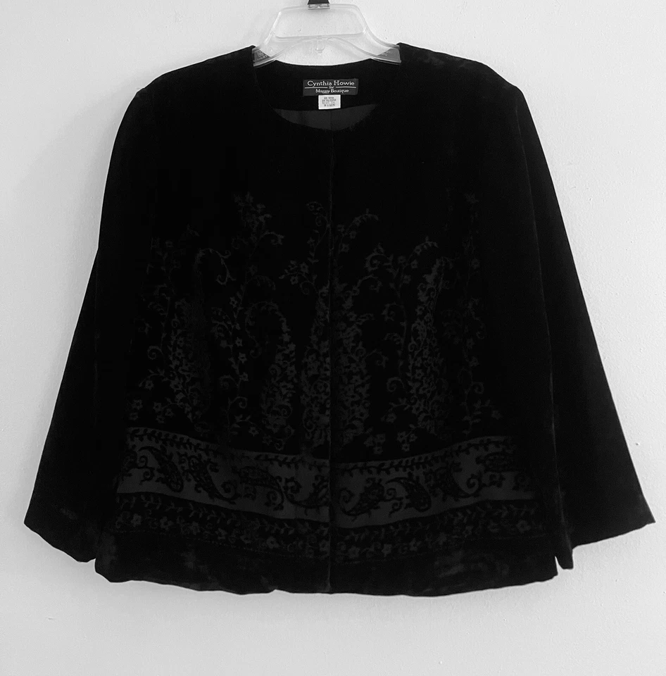 Conjunto de 2 piezas falda top traje elástico Cynthia Howie de terciopelo negro para mujer talla 14 Foto 4 de 4