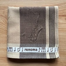 VINTAGE HANDKERCHIEF BEIGE JAZZ SAXOPHONE MEN'S POCKET SQUARE COTTON 18" B0260