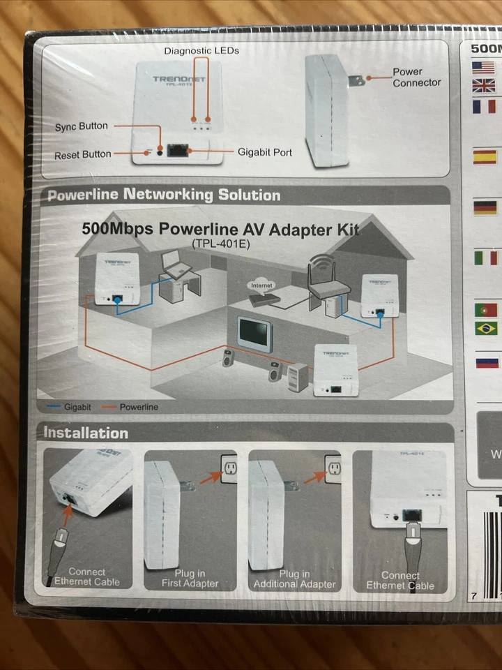 TRENDnet TPL-401E2K 500Mbps Powerline Ethernet AV Adapter Kit HD Streaming New - Image 4 of 4