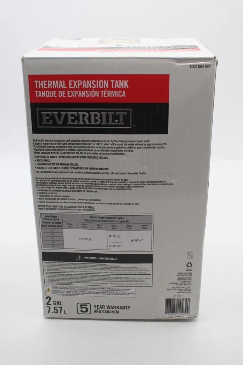Everbilt 2 Gal. Thermal Expansion Tank EF-TET-2T 883882104390 | eBay