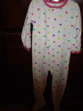 EEUC Girls Size 4T Carter's 1pc Fleece Footed Pj's Pajamas Hearts