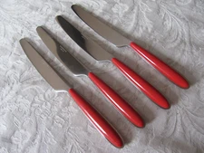 Annova Inox Stainless -Red Plastic Handle-8 5/8" Dinner Knives-Set of 4