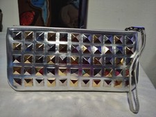 Marc By Marc Jacobs Metallic Silver Studded Leather Wristlet, Clutch, Handbag