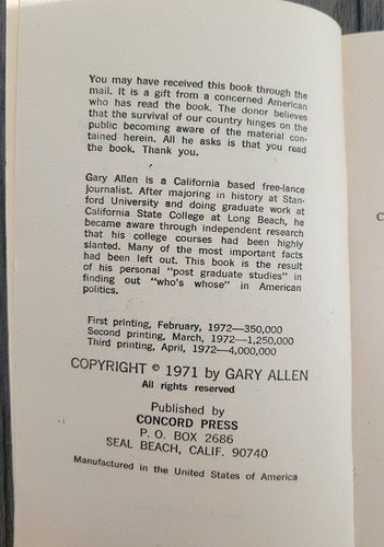 NONE DARE CALL IT CONSPIRACY Book by Gary Allen 1972 Paperback - Picture 8 of 10