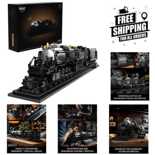 Authentic Big Boy Articulated Steam Locomotive Building Block Set - 1,818 Pieces