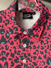 SUNDAY SWAGGER Polo Golf Shirt Men's MEDIUM leopard cheetah Hawaiian red black