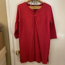 Land’s End Women’s 100% Cotton Red 3/4 Sleeve Short  Dress Size (10-12 M)