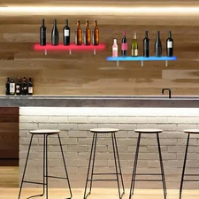 2x LED Liquor Bottle Display Shelf 32 inch Acrylic Floating Lighted Bar Shelf US