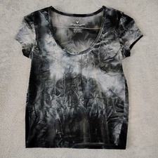 Velvet Black Scrunch Tie Dye Baby Tee Cropped Top XS Scoop Fairycore Whimsigoth