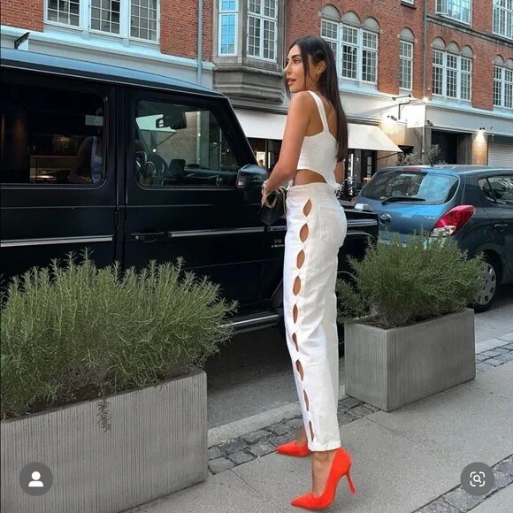 Zara Cut Out Straight Jeans White 6929/022 | eBay