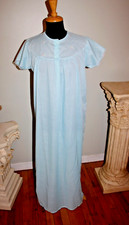 Vtg. Katz Nightgown Long Embroidered Lace Short Sleeves Cotton Blend Blue Sz S