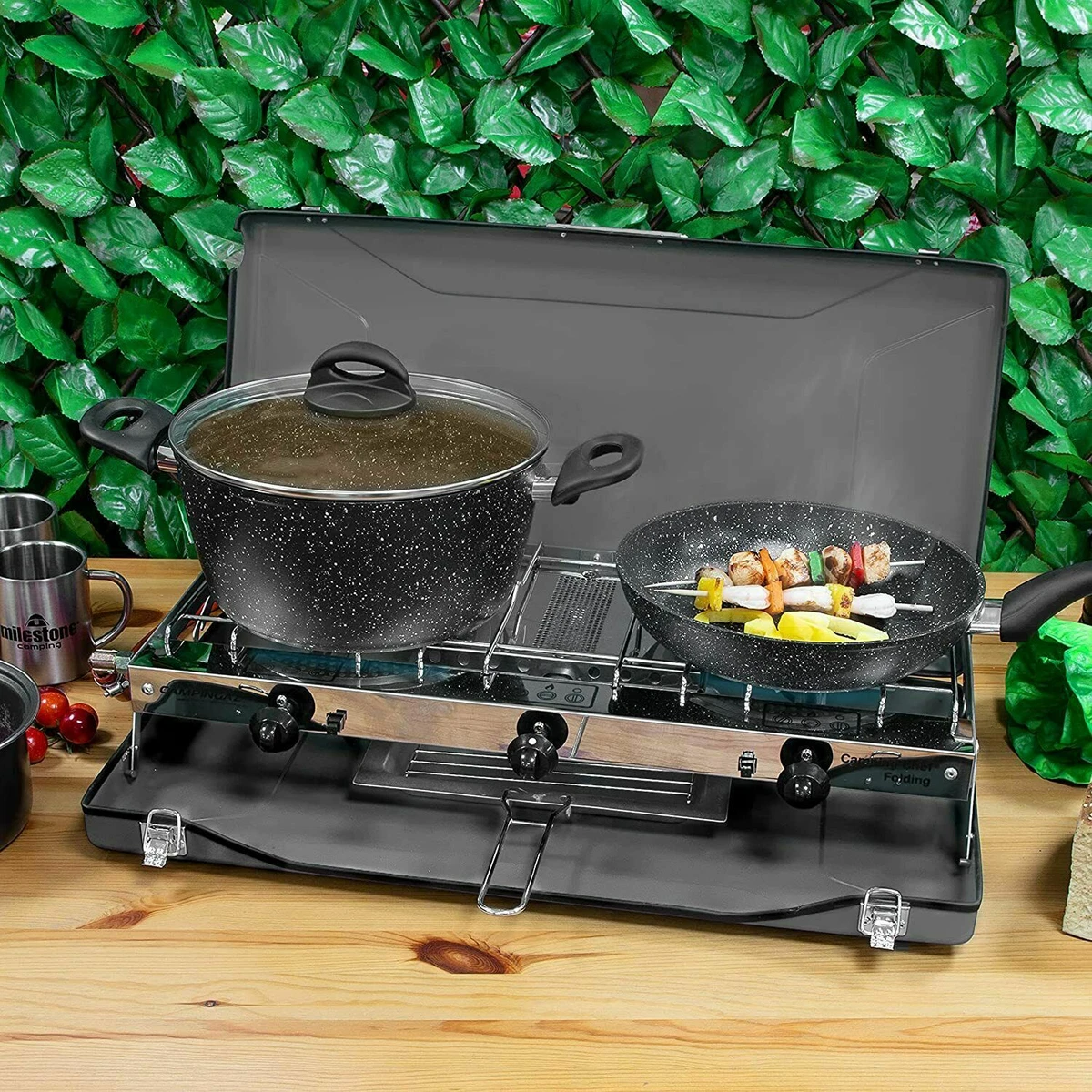 Milestone Portable Camping Outdoor Double Burner Gas Stove and Grill  Powerful 5025301189297 | eBay