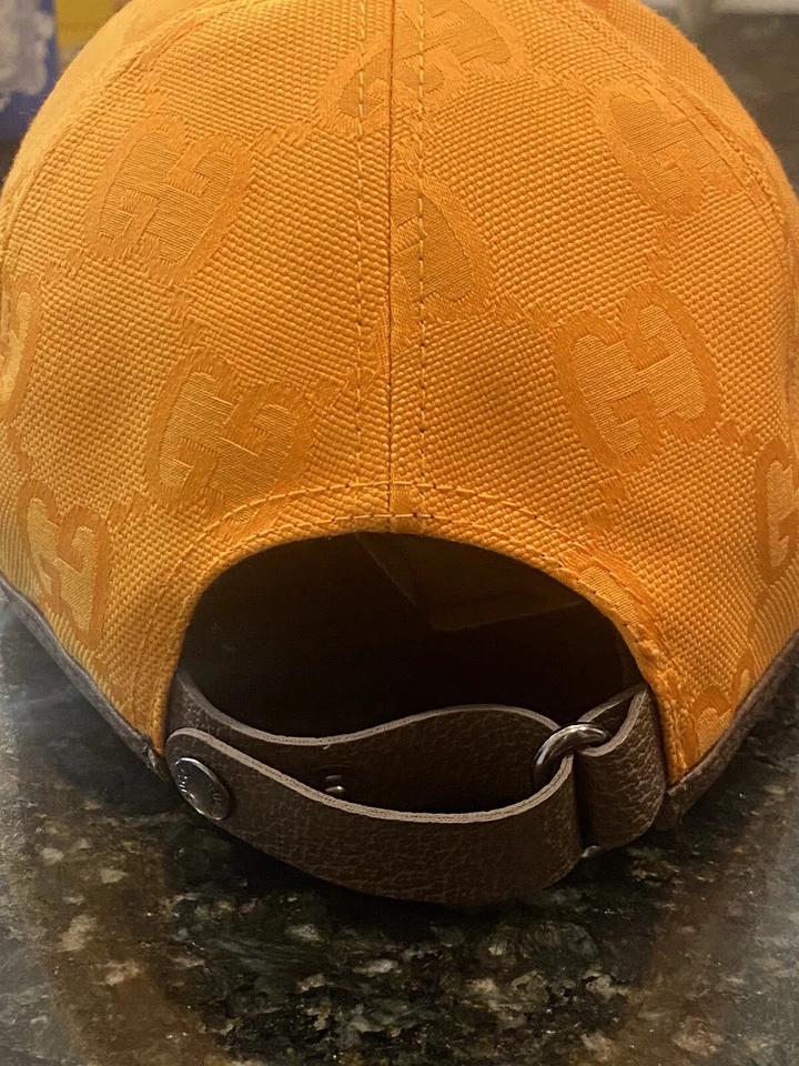 Gorra de béisbol Gucci fuera de la red naranja GG sombrero cuero banda de color Foto 3 de 4