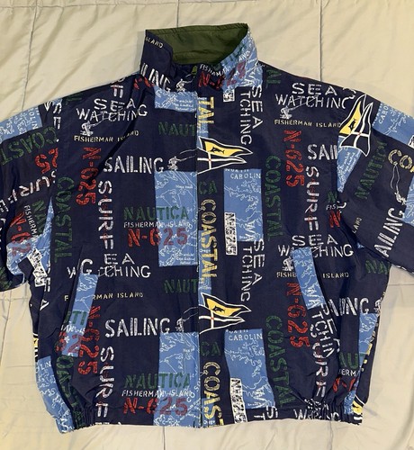 Vintage Nautica Sailing Jacket/Coat Reversible AOP Green, Mens Sz XXL Very Rare! - Picture 6 of 24