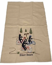 Biker Bears Kitchen Dish Tea Towel Embroidered Cotton Park Designs 27x19
