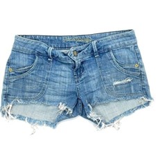 American Eagle Womens Denim Shorts Blue Medium Wash Frayed Hem Distressed 4