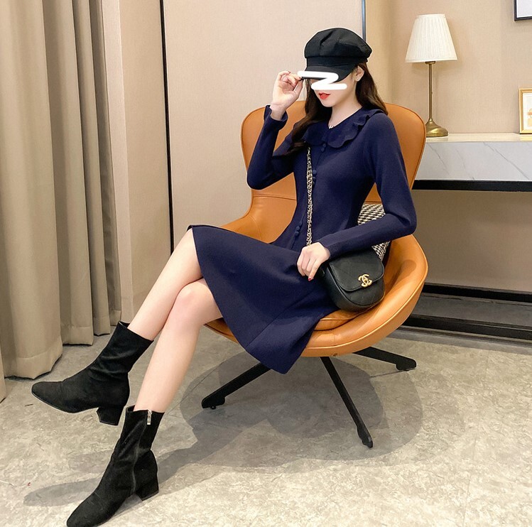 navy blue casual dress long sleeve Women's A‑Line Office Business XS Small Medium Size 0-8 Guest dress Color:Custom color from color charts P_40 Men's Cotton Patterned Crew You can choose this