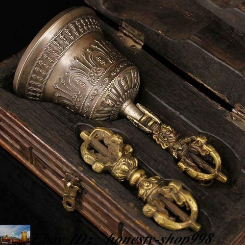 Tibetan Buddhism bronze Gilt Buddha head Bells Phurpa Vajra Dorje Phurpa Dagger - Picture 2 of 9