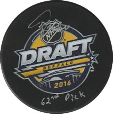 Joseph Woll Autographed 2016 NHL Draft Puck 62nd Pick Inscription