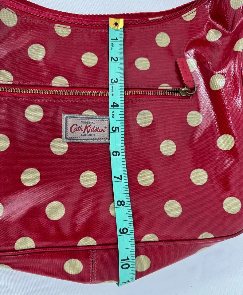 Cath Kidston Rojo Beige Lunares Vinilo Bandolera Bolso Mensajero Bolso Cartera Foto 3 de 4