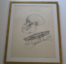 DIANA VITALE DRAWING CALIFORNIA SURREALIST MODERNISM SKULL NASA 1970  SPACE BONE