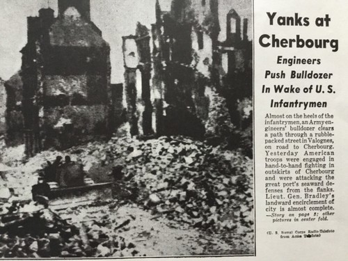 PERIÓDICO/PÓSTER DE LA SEGUNDA GUERRA MUNDIAL 1944 1 PÁGINA (2 LADOS) “YANKS CARGAN EN EL CORAZÓN DE CHERBURGO” - Imagen 9 de 22