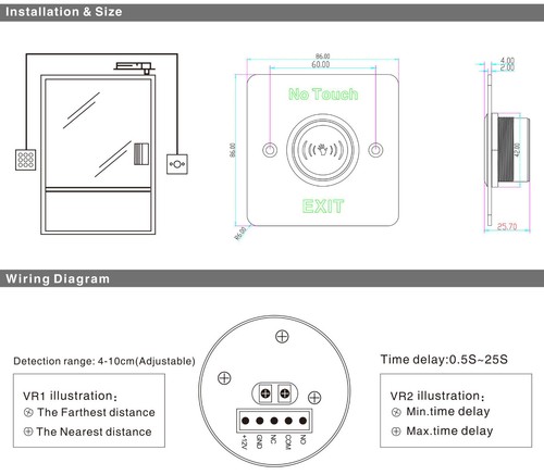 Botones de liberación de puerta botón de salida sensor infrarrojo sin contacto NO/NC/COM - Imagen 5 de 5