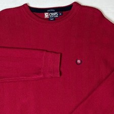 Chaps Ralph Lauren Mens Red Herringbone Crewneck Cotton Sweater Medium Vintage