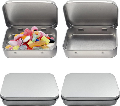4 Stück Metall Aufbewahrungsboxen mit Deckel, silber klein rechteckig Aufbewahrungsbehälter B