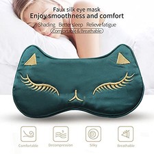 Cat Silk Sleep Mask, Adjustable Eye Cover for Women Men Travel, Black