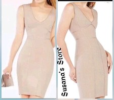 NWT BCBG MAXAZRIA SIZE S RIBEL METALLIC V-NECK BODYCON DRESS