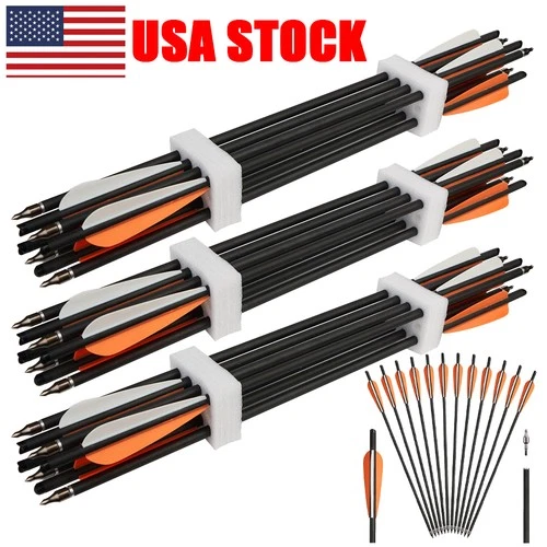 12/24/48pcs 20" Crossbow Bolts Carbon Arrow ID7.6mm Archery Hunting Shoot Target