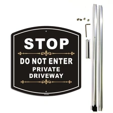 Stop Do Not Enter Private Driveway Sign with Stake 28-inch Aluminum Metal