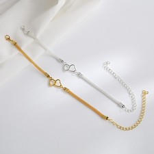 Anklet Fashion Flat Chain Double Heart Design Beach Foot Jewelry For Women w/Box
