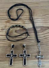 Religious Christian Crucifix Gothic Necklace, WWJD Bracelet & Cross Earrings